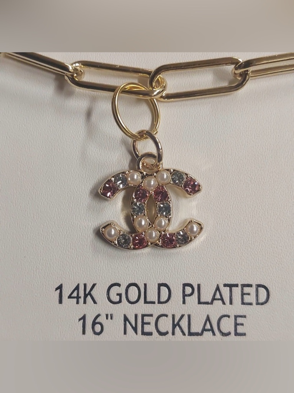 New House of Harlow 1960 Gold & Pink Chanel Pearl Charm Necklace